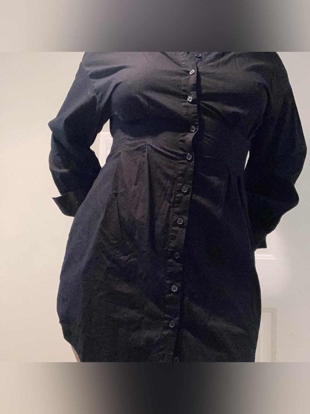 H&M Black Long-Sleeve Button-Front Shirt Dress